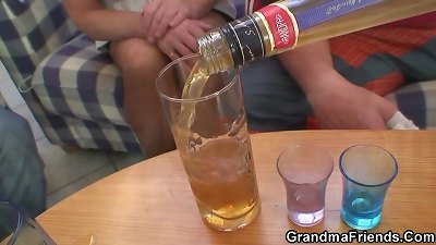 molten three-way party with platinum-blonde old grandma