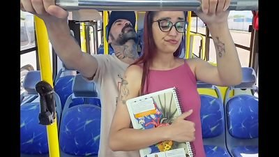 college girl being groped by an senior guy on the bus in public!