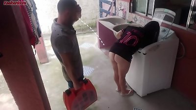 Married housewife pays washing machine technician with her caboose while husband is away