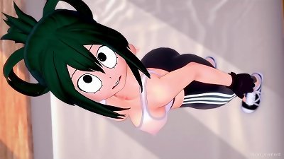 Tsuyu Asui is wet after exercising, she wants to continue instructing in bed. (adult version)
