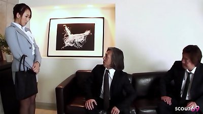 chinese Office woman talk to dp and rectal MMF three way poke by two senior guys