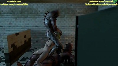 Sophitia from Soul Calibur nailed hard by 2 monsters 3d comic