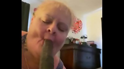 Trailer granny gumjob deepthroat 9 inch big black cock facial only gags once on nine inch cock  no teeth