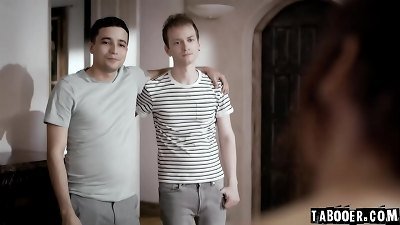 two young angry brothers Ricky Spanish and Alex Jett double pulverize their own way senior mother Syren De Mer to unleash their frustrations!