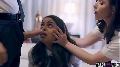 Virgin college babe Casey Calvert invited by her classmate Vienna Black and tricked into sex with her stepbro Justin Hunt and started a 3some.