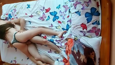 Real young couple have strenuous lovemaking - top look