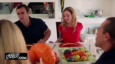 nasty Stepsister jerk Off her brother in the Family Dinner