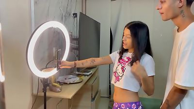 I help my tiny stepsister with her social media and I end up nailing her stiff in the ass.