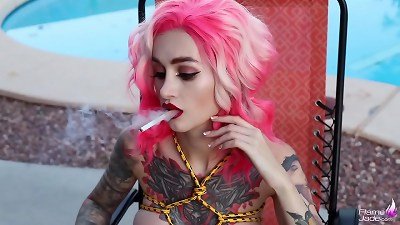 Color-Haired lesbians masturbate Pussys lovemaking toys near the Pool and Smoking Flame Jade