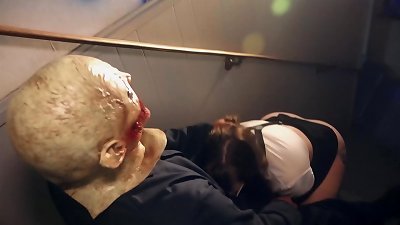 thick ultra-kinky hoe fucks monster who shows up at her door for Halloween