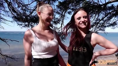 Arianna gets plowed by a naughty chick in a FFH 3some