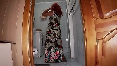 old milf took off her panties and went to the shower but got a prick in ass fucking
