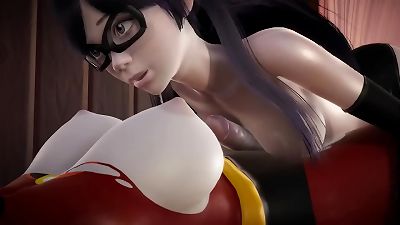 Incredibles - double Futa - Violet Parr gets creampied by Helen - 3 dimensional porn