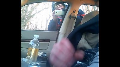 Cought jerking my beef whistle and she spies in car