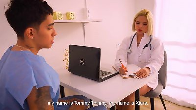 blond physician Xiara Dark gets nasty checking her patient's enormous boner - Juan Bustos doctor