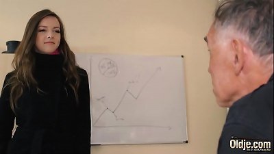 slutty teen takes cum on her tongue and gulps it after getting hard-core poked by senior dude